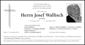 Traueranzeige Josef Wallisch