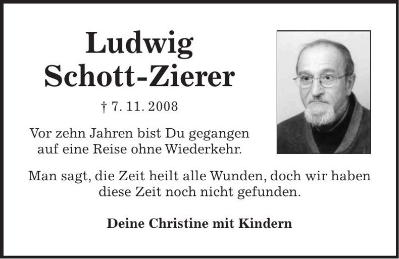 Traueranzeige Ludwig Schott-Zierer