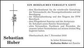 Traueranzeige Sebastian Huber