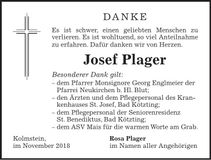 Traueranzeige Josef Plager