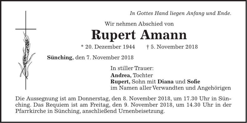 Traueranzeige Rupert Amann