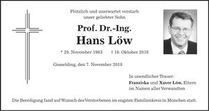 Traueranzeige Hans Prof. Dr. - Ing. Löw