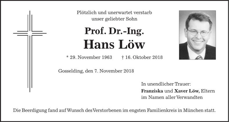 Traueranzeige Hans Prof. Dr. - Ing. Löw