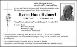 Traueranzeige Hans Heimerl