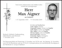 Traueranzeige Max Aigner