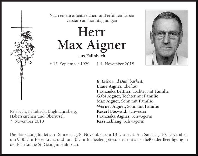 Traueranzeige Max Aigner
