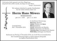Traueranzeige Hans Möwes