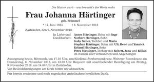 Traueranzeige Johanna Härtinger