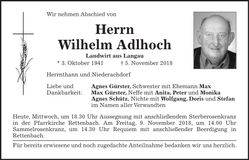 Traueranzeige Wilhelm Adlhoch