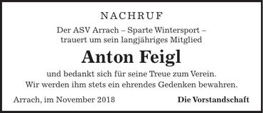 Traueranzeige Anton Feigl