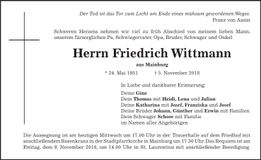 Traueranzeige Friedrich Wittmann