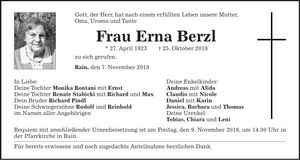 Traueranzeige Erna Perzl