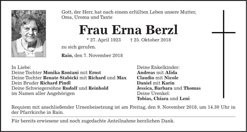 Traueranzeige Erna Perzl