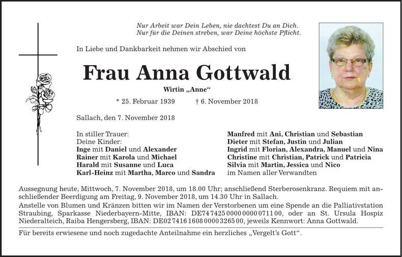 Traueranzeige Anna Gottwald