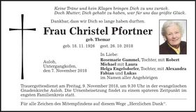 Traueranzeige Christel Pfortner