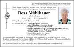Traueranzeige Rosa Mühlbauer