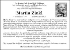 Traueranzeige Martin Zinkl