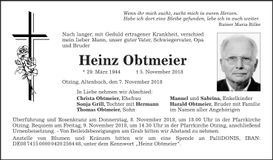 Traueranzeige Heinz Obtmeier