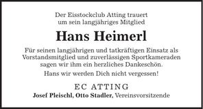 Traueranzeige Hans Heimerl
