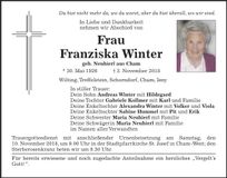 Traueranzeige Franziska Winter
