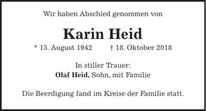 Traueranzeige Karin Heid