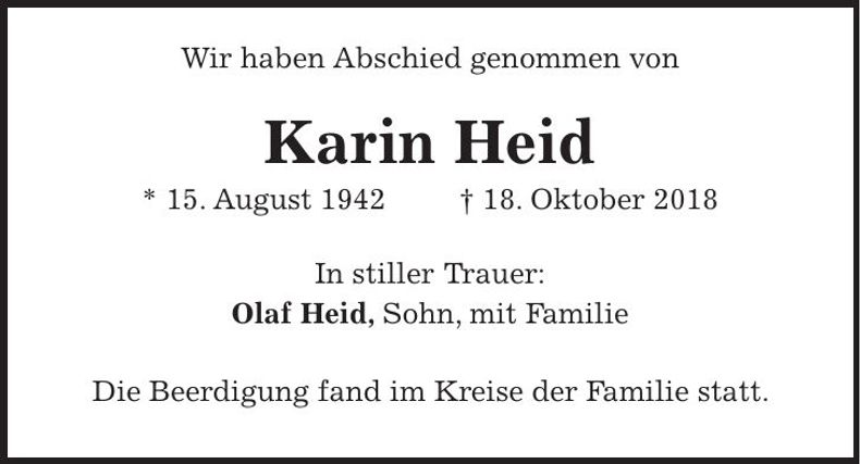 Traueranzeige Karin Heid