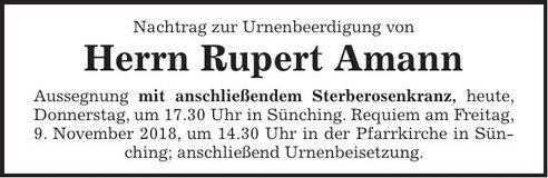 Traueranzeige Rupert Amann