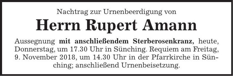 Traueranzeige Rupert Amann