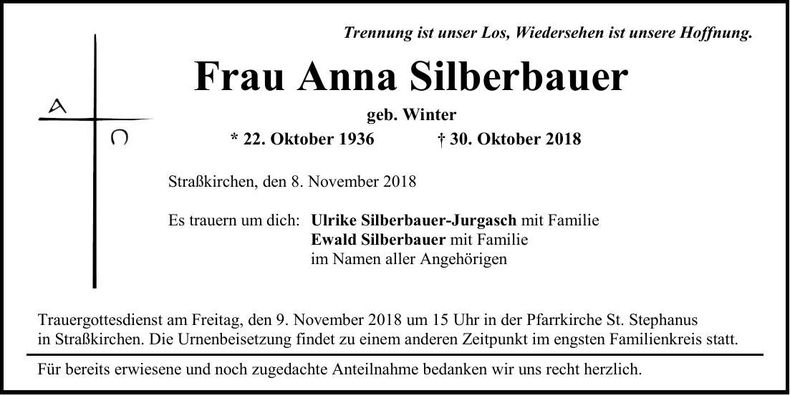Traueranzeige Anna Silberbauer