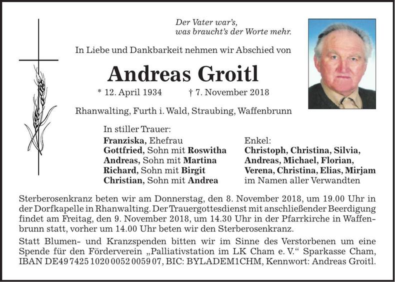 Traueranzeige Andreas Groitl