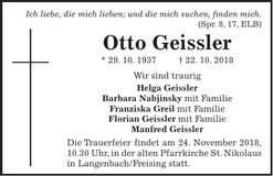 Traueranzeige Otto Geissler