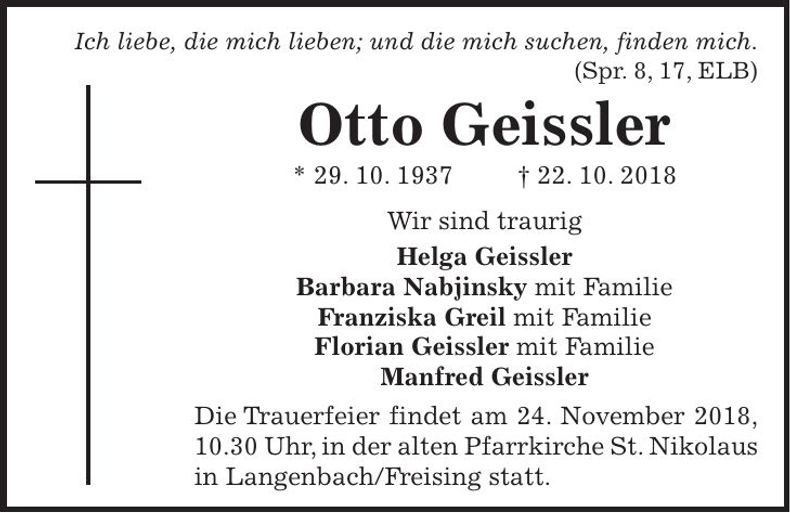 Traueranzeige Otto Geissler