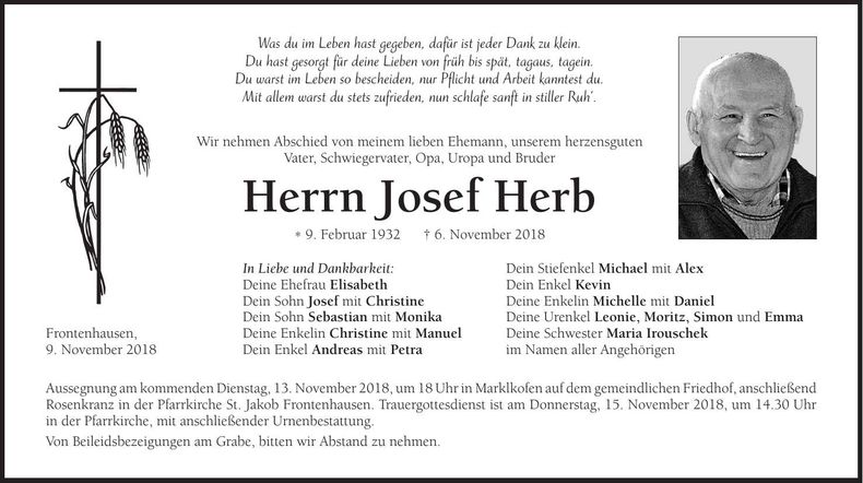Traueranzeige Josef Herb