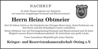 Traueranzeige Heinz Obtmeier