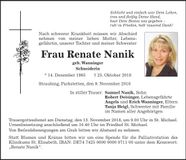 Traueranzeige Renate Nanik