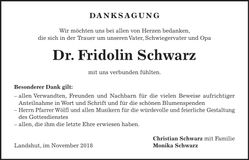 Traueranzeige Fridolin Schwarz