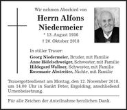 Traueranzeige Alfons Niedermeier