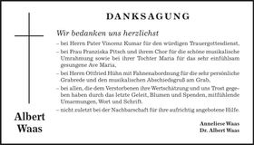 Traueranzeige Albert Waas