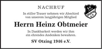 Traueranzeige Heinz Obtmeier