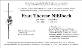 Traueranzeige Therese Nißlbeck