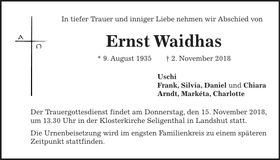 Traueranzeige Ernst Waidhas