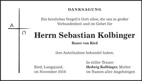 Traueranzeige Sebastian Kolbinger