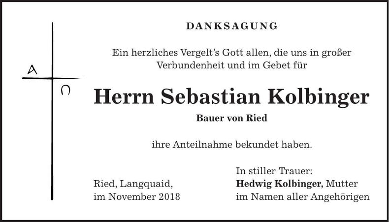 Traueranzeige Sebastian Kolbinger