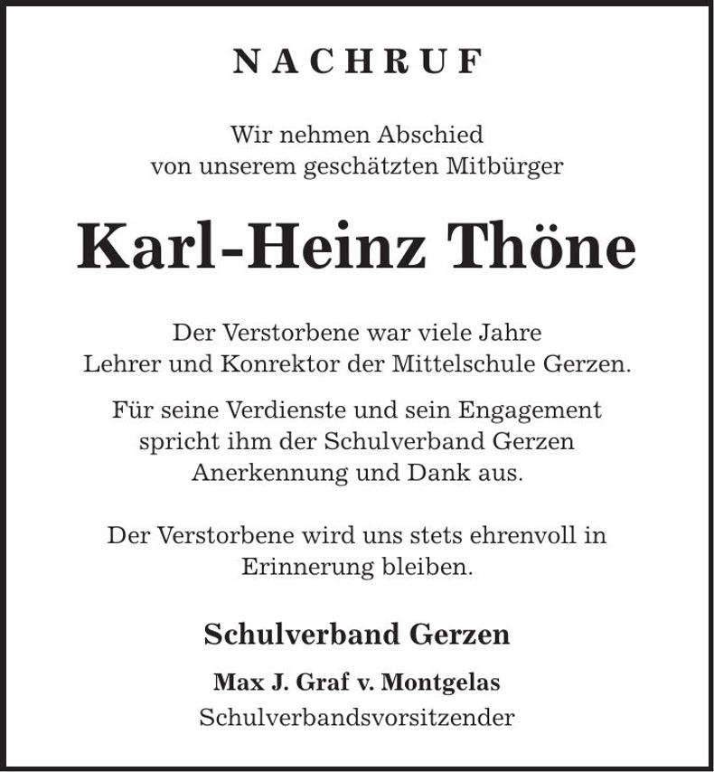 Traueranzeige Karl-Heinz Thöne