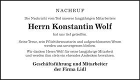 Traueranzeige Konstantin Wolf