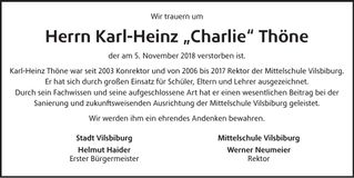 Traueranzeige Karl-Heinz "Charlie" Thöne