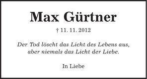 Traueranzeige Max Gürtner