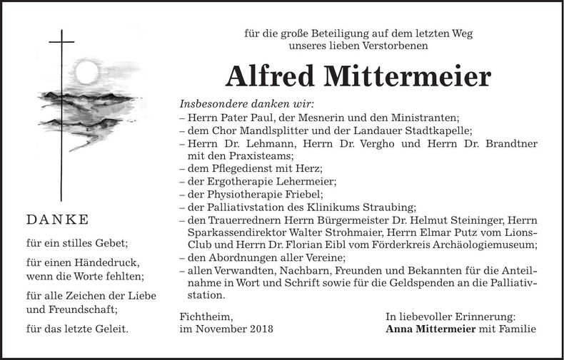 Traueranzeige Alfred Mittermeier