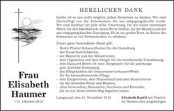 Traueranzeige Elisabeth Haumer