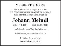Traueranzeige Johann Meindl